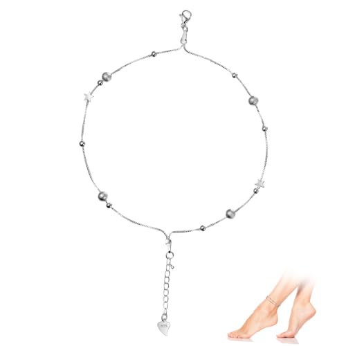 MOKKHNB 2 Stück Verstellbares Damen Fußkettchen Doppellagiges Armband mit Sternen Elegantes Robustes Schmuckstück für Strand Party Hochzeit und Alltag Verstellbar Modisch von MOKKHNB