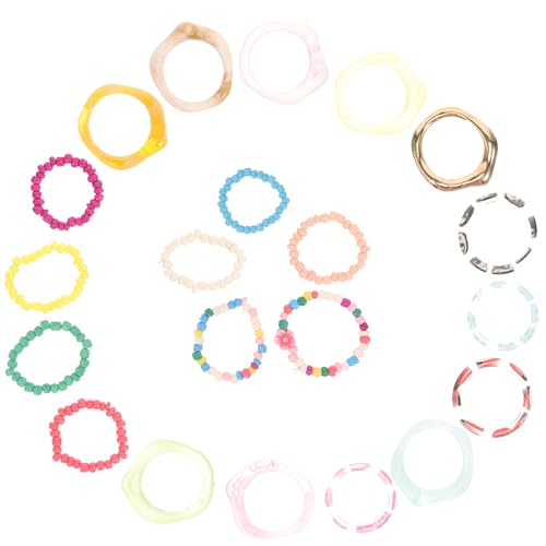 MOKKHNB 21 Stück Teiliges Bunter Resin fingerringe Verstellbare Knöchel Mittelfingerringe für Frauen und Mädchen Kreative Muster Angenehmer Sitz Modischer Schmuck für Alltag und von MOKKHNB