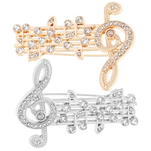 MOKKHNB 2stücke Gitarren Noten Brosche Schmuck Damen Funkelnde Anstecknadel Für Kleidung Elegante Metallbroschen Für Taschen Und Hüte Geschenkidee von MOKKHNB