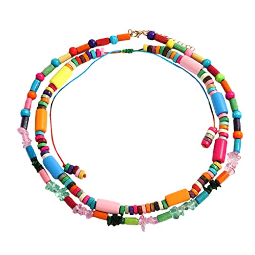 MOKKHNB 2 Stücke Böhmische Holzperlen Halskette Handgewebte Sommer Dekorative Schlüsselbeinkette für Damen Ethnischer Halsschmuck von MOKKHNB