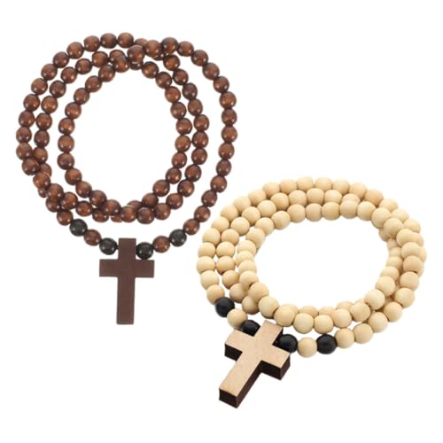 MOKKHNB 2stücke Holzkreuz Halskette Für Herren Modische Perlenkette Aus Holz Mit Kreuzanhänger Für Hip-hop-stil in Braun Und Naturfarben von MOKKHNB
