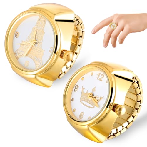 MOKKHNB 2Stücke Männer Frauen Ringuhr Fingeruhr mit Rundem Praktische und Dekorative Ringuhren für Klare Zeitansicht von MOKKHNB