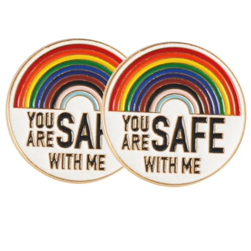 MOKKHNB 2stücke Regenbogen Emaille Broschen Dekorative Anstecknadeln Für Damen You Are Safe with Me Metall Abzeichen Für Kleidung Taschen Hüte von MOKKHNB
