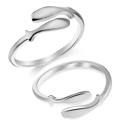 MOKKHNB 2Stücke Silberne Fischringe für Frauen Finger Ringe Kostümschmuck für Besondere Anlässe Einfach zu Kombinieren von MOKKHNB