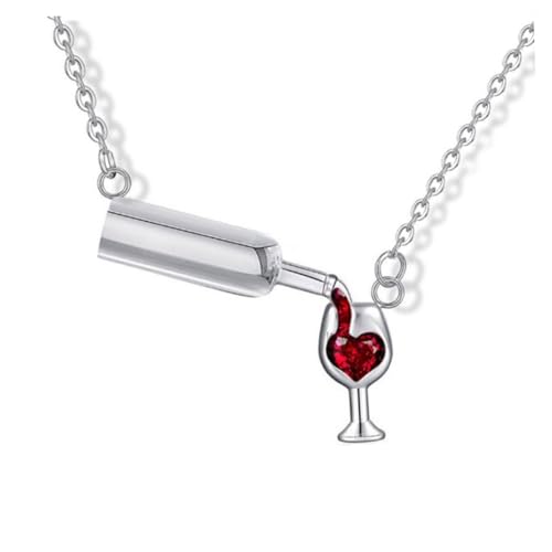 MOKKHNB 3 Stück Teiliges Herzanhänger Halskette mit Weinglas Design Damen Kette in Gold Silber Roségold Leicht und Elegant für Valentinstag und Besondere Anlässe von MOKKHNB