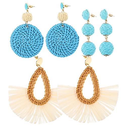 MOKKHNB 3Paare Raffia Ohringe für Frauen Handgemachte Farbenfrohe Quaste Ohrringe Rattan Leichte Langlebige Strandaccessoires Sommermode Besondere Anlässe MOKKHNB 3Paare Raffia Ohringe für Frauen Handgemachte Farbenfrohe Quaste Ohrringe Rattan Leichte Langlebige Strandaccessoires Sommermode Besondere Anlässe von MOKKHNB