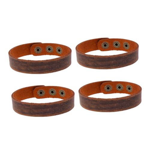 MOKKHNB 4 STÜCKE Unisex Lederarmband Breit Schlichtes Braunes Rindsleder DIY Armband für Alltag Party Weiches Atmungsaktives Handgelenkschmuck für Damen und Herren von MOKKHNB