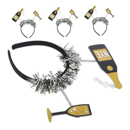 MOKKHNB 4 Stück Teiliges Weinglas Stirnband für Neujahrsfeiern Festliche Kopfbedeckung für Frauen für Silvester Dekorationen Party Zubehör Einfach von MOKKHNB