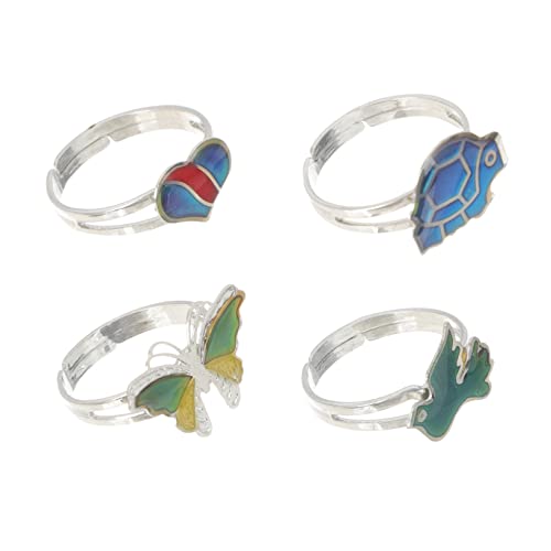MOKKHNB 4Stücke Stimmungsringe für Frauen Verstellbare Farbwechselringe mit Tiermotiven als Schmuck oder Dekoration für von MOKKHNB