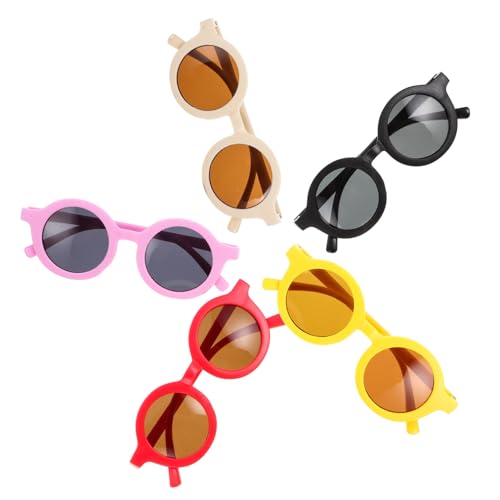 MOKKHNB 5 Paare Teiliges Sonnenbrillen Bunte Candy Farben Runde Rahmen Schwarz Rot Gelb Leichte und Junge Mädchen Sonnenbrillen für Party Festival und Cosplay von MOKKHNB