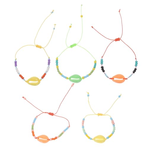 MOKKHNB Hawaii Muschelarmband 5 Stücke Handgefertigter Schmuck für Mädchen Armband Kette Sommer Strand Accessoire Langlebiges Handschmuck von MOKKHNB