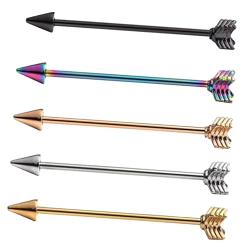 MOKKHNB 5 Stück Teiliges Edelstahl Industrial Barbell Ohrstecker Cooles Knorpel Piercing Schmuck für Frauen und Mädchen Modischer Körperschmuck für Alltag Festival und Party von MOKKHNB