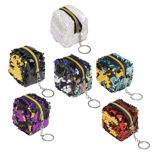 MOKKHNB 6 Stück Pailletten Münze Beutel Reißverschluss Geldbörse für Mädchen Tragbare Kleine Wechselgeldbörse Kompakt Bruchfest für Damen für Aufbewahrung von Kleinigkeiten von MOKKHNB