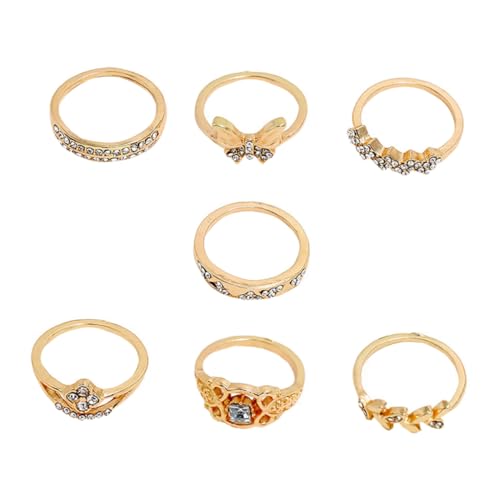 MOKKHNB 7stücke Teiliges Ringset Aus Legierung Vergoldete Damenringe Schlichtes Fingerschmuck-set Für Alltag Und Party von MOKKHNB