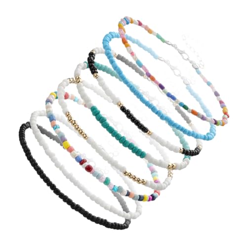 MOKKHNB 8 Stück Handgefertigtes Fußkettchen Bunten Perlen Verstellbare Knöchelketten für Mädchen Eleganter Sommer Fußschmuck für Strand Party und Alltag von MOKKHNB