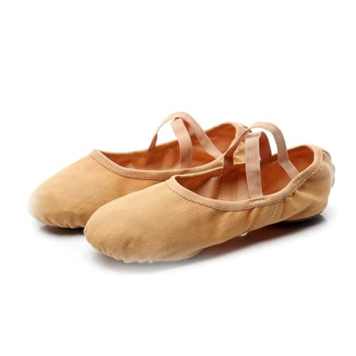 MOKKHNB Ballettschuhe Damen Elastische Tanzschläppchen Geteilte Sohle rutschfest Professionelle Ballettschuhe für Yoga Modern Tanz Camel von MOKKHNB