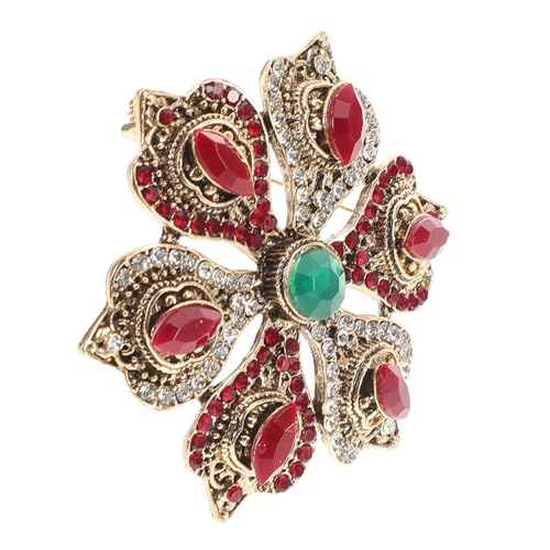 MOKKHNB Barock Brosche mit funkelndem Six treasure Lotus Motiv Vintage Blüten Anstecknadel in Gold rot Große Strass Schmuck für Damen Festliche Weihnachtsbrosche als Geschenk von MOKKHNB