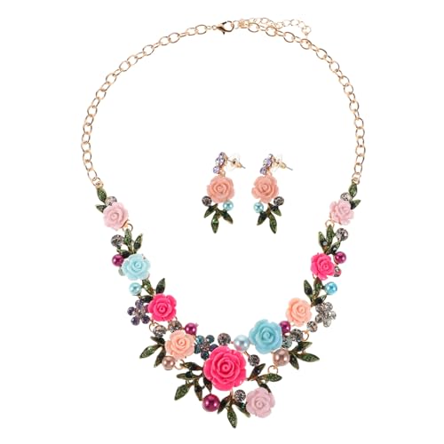 MOKKHNB Blumenblatt Halskette Ohrringe Set Sommer Schmuck Choker für Hochzeiten Brautjungfern Partys Leichtes und Elegantes Design für Mehrere Anlässe von MOKKHNB