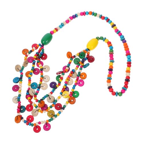 MOKKHNB Boho Halskette mit Kokosnussschalen und Bunten Holzperlen Mehrlagiges Handgefertigtes Schmuckstück für Frauen für Strandpartys und Alltag von MOKKHNB