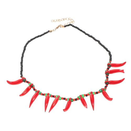 MOKKHNB Bunte Perlenkette mit Kleinem Chili Anhänger Sommerliche Halskette Verspieltes für Damen Vielseitige Farbenfrohe Schmuckkette Stilvolle und Auffällige Lockenkette von MOKKHNB