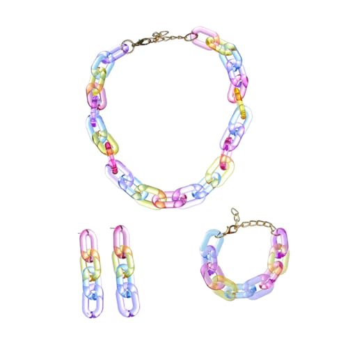MOKKHNB Buntes Schmuckset Damen mit Paperclip Kette Armband Ohrringe Modisch Kreativ für Mädchen Freundin von MOKKHNB