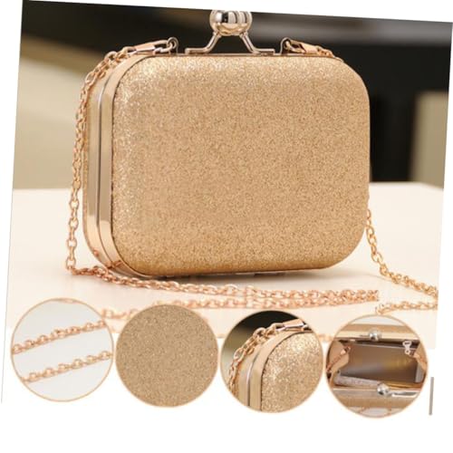 MOKKHNB Damen Mini Chain Handtasche Schultertasche Kleine Satchel Abend Clutch für Hochzeit Party Bankett Cocktailgold von MOKKHNB