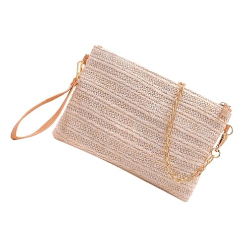 MOKKHNB Damen Schultertasche Handgewebte Tragbare Strandtasche mit Kette für Outdoor Shopping und Alltag in Cremeweiß von MOKKHNB