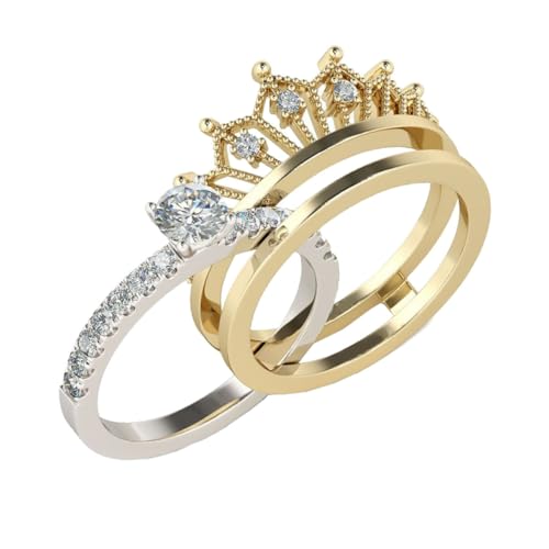 MOKKHNB Damenring Krone Design Abnehmbar Strass Schmucklegierung Leichter Ring in Silber Eleganter Glitzer für Besondere Anlässe und Alltag von MOKKHNB
