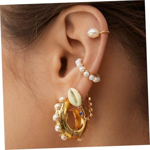 MOKKHNB Einfache Weiße Perlen Ohrclips aus Langlebiger Legierung Kleine C Form Ohrklemme Modischer Schmuck für Damen für Alltag Reisen und Shopping Geeignet von MOKKHNB
