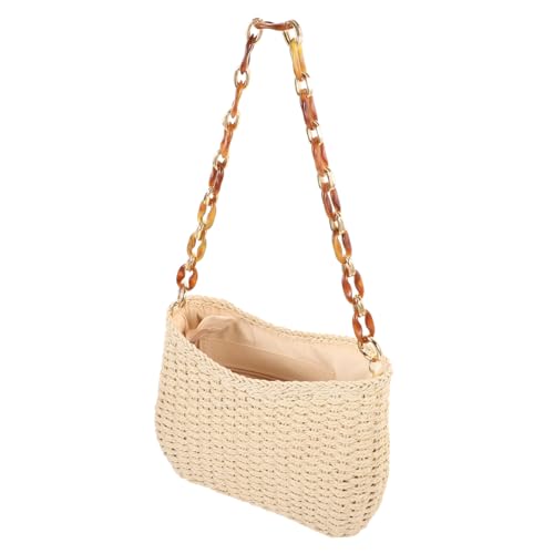 MOKKHNB Große Handgewebte Strohtasche Damen Umhängetasche Strandtasche Geflochtene Schultertasche Boho Stil Sommerurlaub Reise Einkaufstasche Beige von MOKKHNB