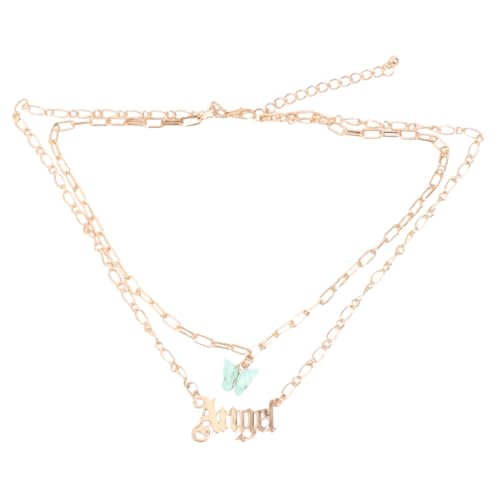 MOKKHNB Halskette Doppellagig Hängender Anhänger für Damen Hip Hop Stil Goldfarben Kreatives Design Halsschmuck von MOKKHNB