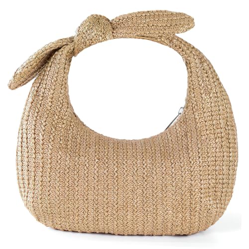 MOKKHNB Gewebte Handtasche für Damen mit Schleifendekor Vielseitige Strandtasche Große Kapazität für Freizeit Reisen Shopping und von MOKKHNB