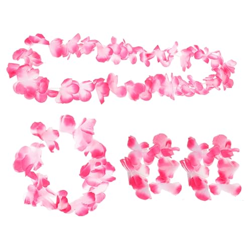 MOKKHNB Hawaiian Blumenkette Set Teilig mit Halskette Stirnband Armband Rosa Langlebiges Stoffmaterial Tropisches Luau Party Zubehör für Strand und Geburtstagsdeko von MOKKHNB