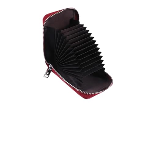 MOKKHNB Kartenetui mit Reißverschluss für Herren Schlanker Organizer mit Mehreren Fächern Kompakte Geldbörse für Ausweise und Kreditkarten Weinrot Langlebig und Praktisch von MOKKHNB