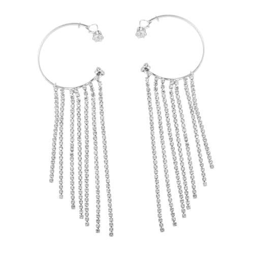 MOKKHNB Lange Funkelnde Quasten Ohrclips Damen Strass Ohrringe Modischer Tropfen Ohrschmuck für Alltag und Party von MOKKHNB