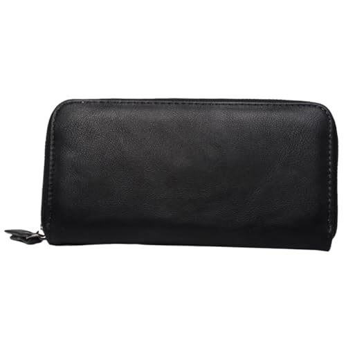 MOKKHNB Langes Pu Kartenetui mit Reißverschluss Strapazierfähige Herren Geldbörse Praktische Portemonnaie Clutch für Alltag und Büro Kompakte Organizer Tasche Schwarzes Design von MOKKHNB