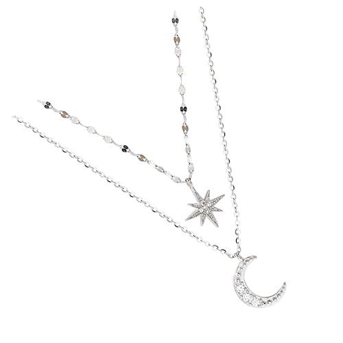 MOKKHNB Lange Layered Halskette Mit Choker Verstellbar Mit Strasssteinen Und Mond-stern-anhängern Für Damenuhren Alltags Oder Partykleidung von MOKKHNB