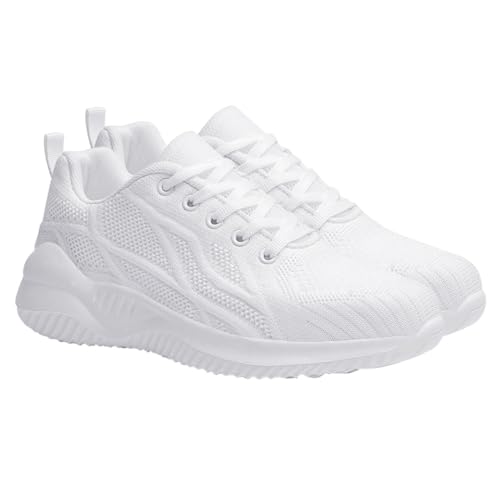 MOKKHNB Leichte Atmungsaktive Damen Laufschuhe mit Rutschfesten Sohlen Elastischem Mesh obermaterial Komfortabel für Fitness Training und Alltag Modische Sneaker für Erwachsene Weiß von MOKKHNB