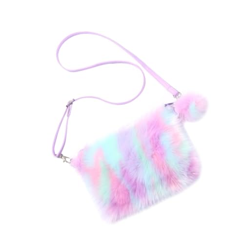 MOKKHNB Plüsch Damen Umhängetasche Regenbogen Bunte Schultertasche Langlebig Freizeit Party Reise Alltag von MOKKHNB