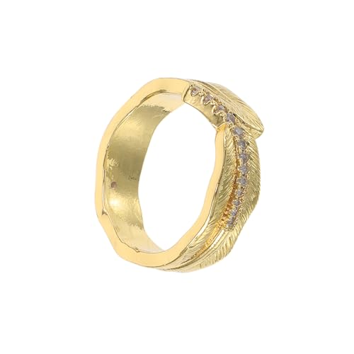 MOKKHNB Goldfarbener Metallring Verstellbarer Offener Fingerring Mit Zirkonia Retro-blattform Stapelbarer Statement-ring Für Damen Modischer Vintage-ring von MOKKHNB