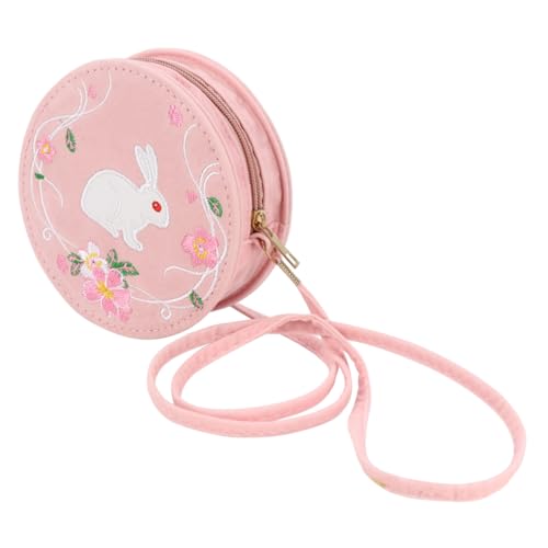 MOKKHNB Runde Samt Umhängetasche Damen mit Chinesischer Stickerei Atmungsaktives Corduroy Material Strapazierfähige Crossbody und Schultertasche Reißverschlussleicht zu Öffnen von MOKKHNB