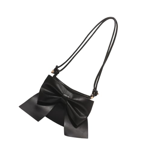 MOKKHNB Schwarze Umhängetasche Damen aus Hochwertigem PU mit Modischem Schleifen Design Kompakte Crossbody Bag mit Reißverschluss für Alltag und Besondere Anlässe von MOKKHNB