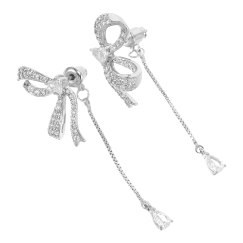 MOKKHNB Silberne Strass Schleifenohrringe Damen Leichte Quasten Ohrstecker mit Funkelnden Zirkonia Elegant Schmuck für Frauen Valentinstag von MOKKHNB