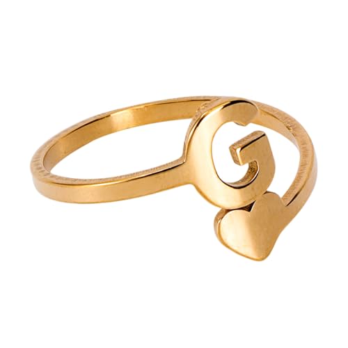 MOKKHNB Stilvoller Retro Damenring Edelstahl mit Englischem Initial Herz Design Kreativer Fingerschmuck Vintage Schmuck für Geburtstag Party Alltag Verstellbar von MOKKHNB