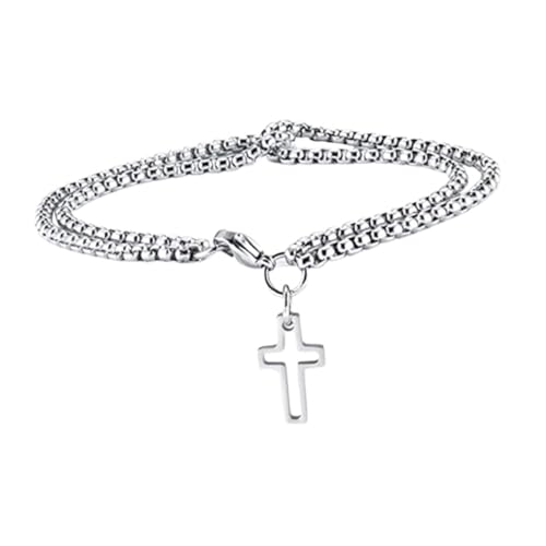 MOKKHNB Kreuz Armband Für Männer Edelstahl Armband Mit Doppelkettendesign Und Kreuzanhänger Schmuckarmreifen von MOKKHNB
