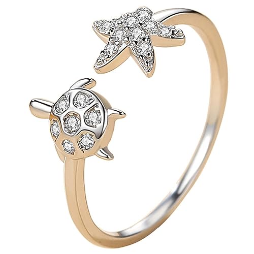 MOKKHNB Turtle Ring Verstellbarer Damenring mit Meeresstern Eleganter Finger Schmuck für Besondere Anlässe Wie Hochzeiten Strandpartys und Tägliche Outfits Langlebigem Gefertigt von MOKKHNB