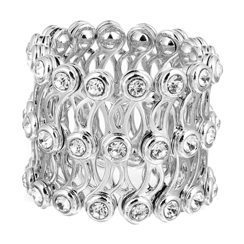 MOKKHNB Verstellbares Silbernes Stretchring Armband Damen Wandelbarer Schmuck Leichter Rostfreier Manschetten Armreif Modisches Dehnbares Accessoire für Frauen von MOKKHNB