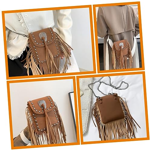 MOKKHNB Vintage Tassel Schultertasche Damen Crossbody Umhängetasche mit Quasten Kompakte Handytasche für Alltag Shopping Strand und Dating Braune Retro Fransen Tasche von MOKKHNB