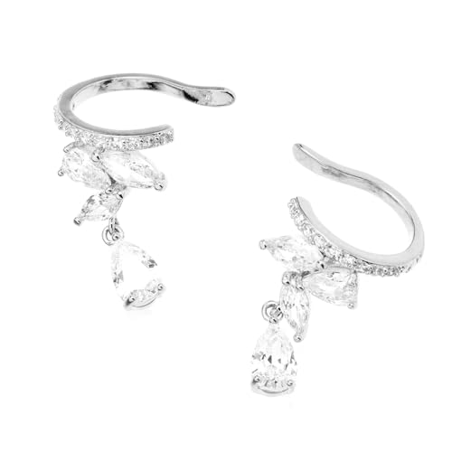 MOKKHNB Zircon Ohrmanschette Ohrringe Damen Modeschmuck Elegant Weißgold Tropfenform für Geburtstag Hochzeit Party von MOKKHNB