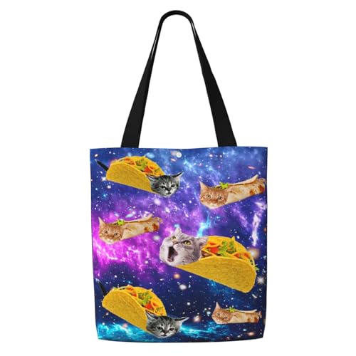 MOLAIGIN Canvas-Tragetasche, ästhetisch, für Damen, wiederverwendbare Tragetasche, Schultertaschen für Urlaub, Shopping, Arbeit, Lebensmittel, Blau Lila Galaxy Cat Taco, Einheitsgröße MOLAIGIN Canvas-Tragetasche, ästhetisch, für Damen, wiederverwendbare Tragetasche, Schultertaschen für Urlaub, Shopping, Arbeit, Lebensmittel, Blau Lila Galaxy Cat Taco, Einheitsgröße von MOLAIGIN